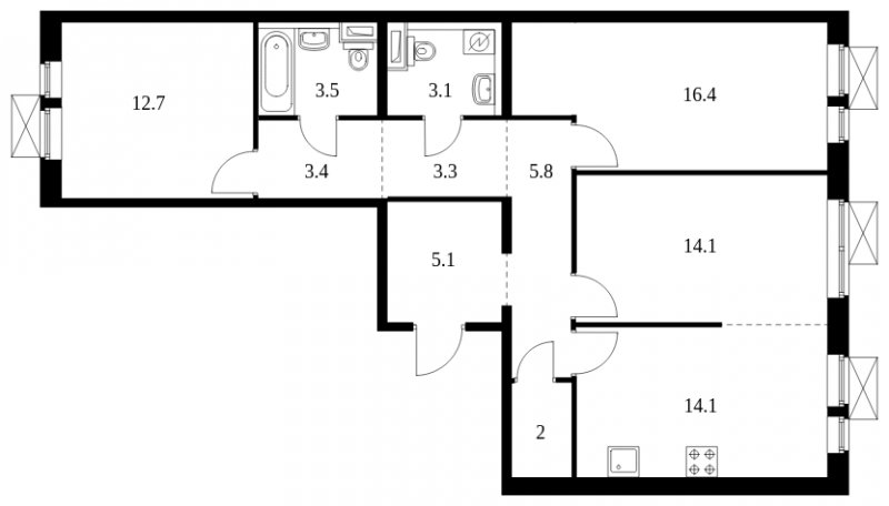 3-комнатная квартира с полной отделкой, 83.5 м2, 13 этаж, сдача 4 квартал 2023 г., ЖК Саларьево Парк, корпус 48.2 - объявление 1547148 - фото №1