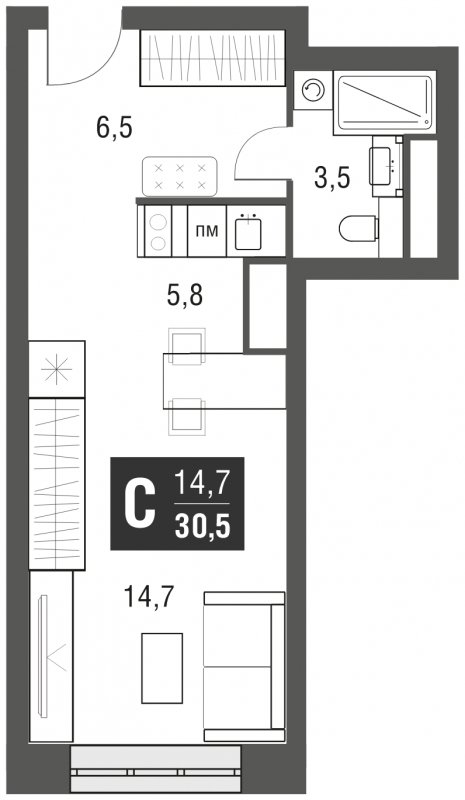 Студия с полной отделкой, 30.5 м2, 35 этаж, сдача 2 квартал 2024 г., ЖК AFI Tower, корпус 1 - объявление 1930961 - фото №1