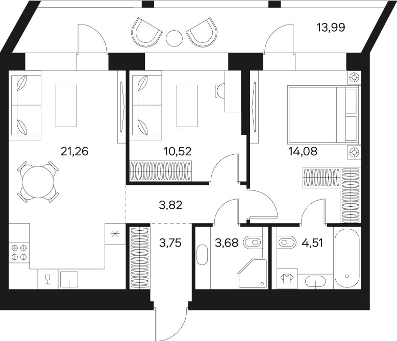 2-комнатная квартира без отделки, 68.45 м2, 10 этаж, сдача 4 квартал 2024 г., ЖК FØRST, корпус 2 - объявление 2415685 - фото №1