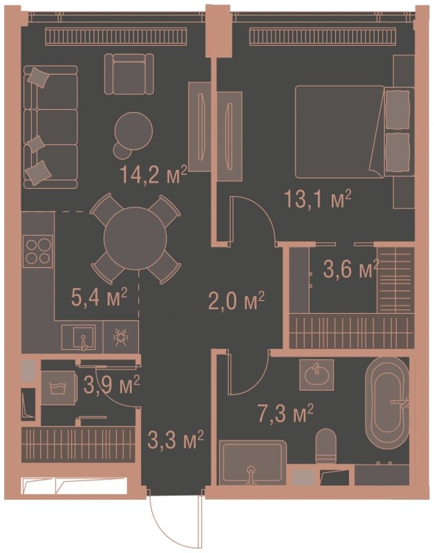 1-комнатная квартира без отделки, 52.8 м2, 14 этаж, сдача 1 квартал 2025 г., ЖК HIGH LIFE, корпус Heart Tower - объявление 1768870 - фото №1