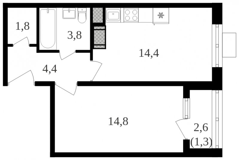 1-комнатная квартира с полной отделкой, 40.5 м2, 6 этаж, сдача 2 квартал 2024 г., ЖК Октябрьское Поле, корпус 3.3 - объявление 1951327 - фото №1
