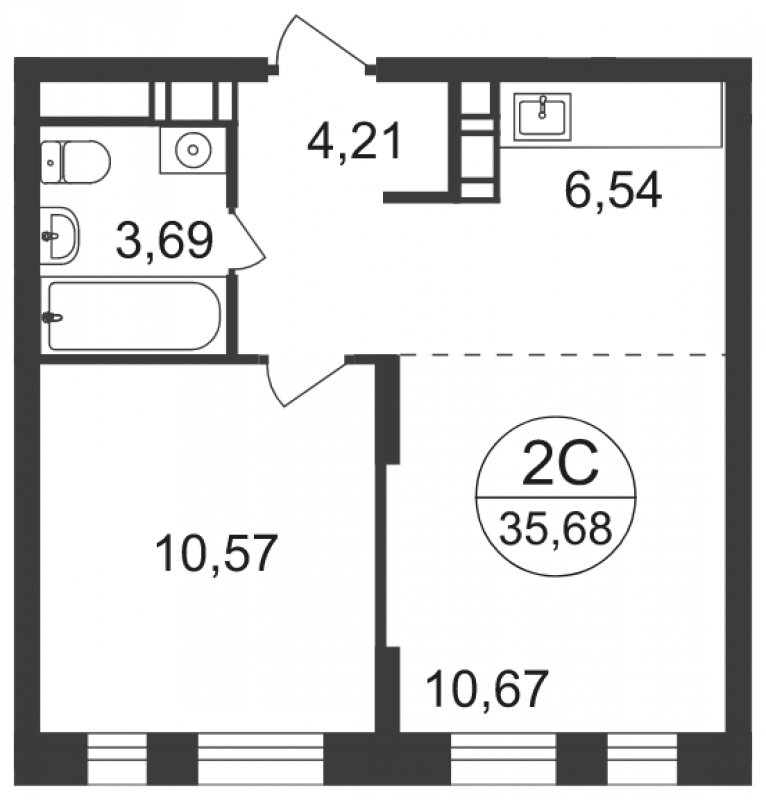 2-комнатная квартира с полной отделкой, 35.68 м2, 7 этаж, сдача 3 квартал 2023 г., ЖК Люберцы, корпус 66 - объявление 1566286 - фото №1