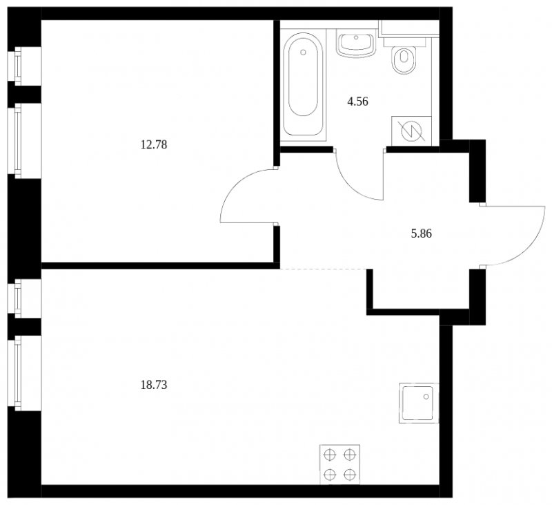 1-комнатная квартира без отделки, 41.93 м2, 12 этаж, сдача 4 квартал 2022 г., ЖК Green Park, корпус 7 - объявление 1700722 - фото №1