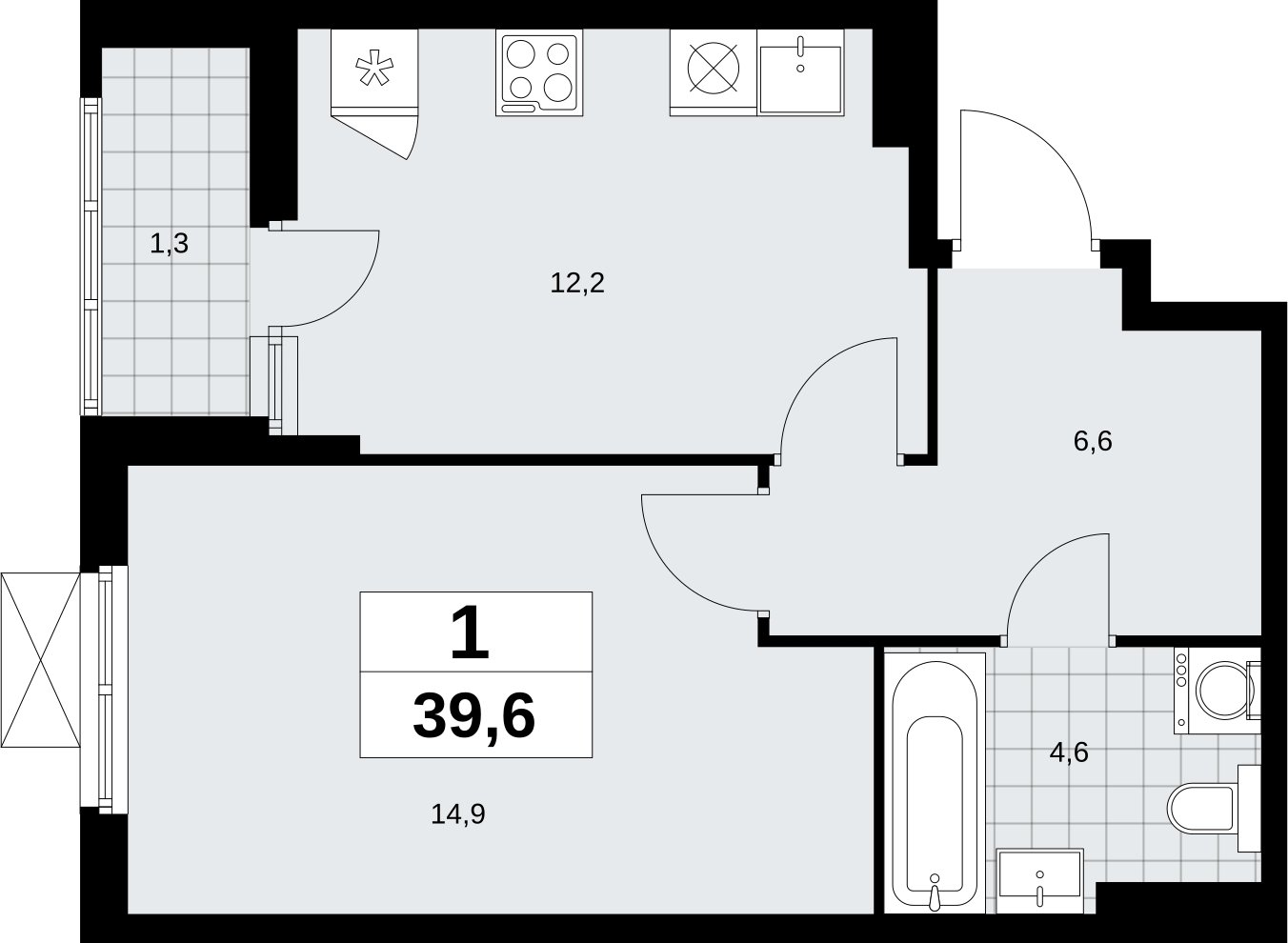 1-комнатная квартира с полной отделкой, 39.6 м2, 4 этаж, сдача 3 квартал 2026 г., ЖК Дзен-кварталы, корпус 6.1.4 - объявление 2328154 - фото №1