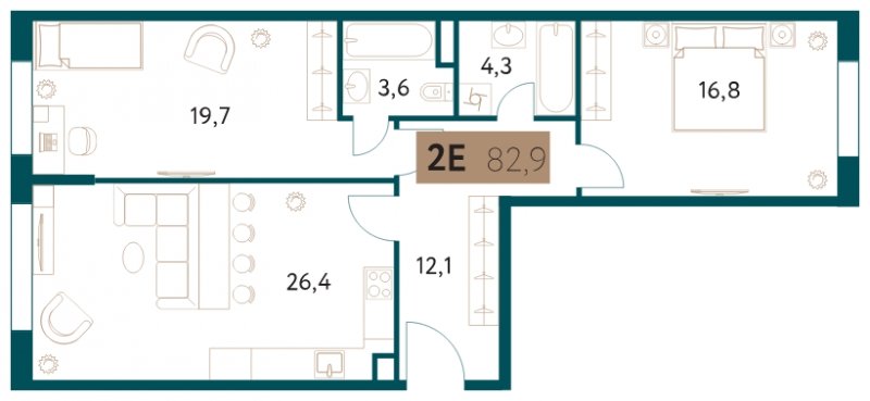 2-комнатная квартира без отделки, 82.9 м2, 7 этаж, сдача 4 квартал 2022 г., ЖК Настоящее, корпус 4 - объявление 1711354 - фото №1