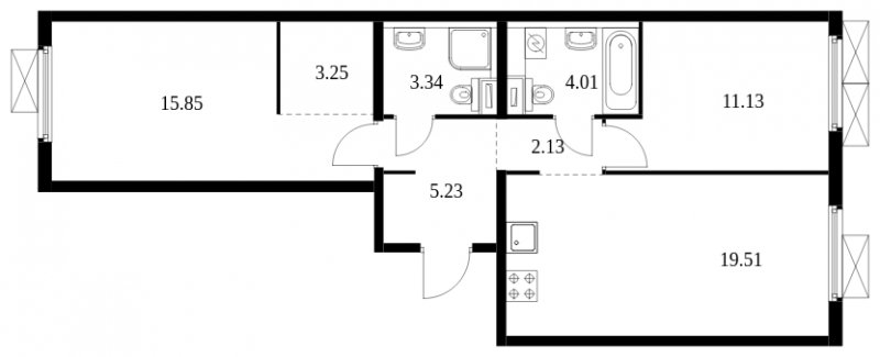 2-комнатная квартира с полной отделкой, 64.45 м2, 4 этаж, сдача 2 квартал 2024 г., ЖК Матвеевский Парк, корпус 1.6 - объявление 1689906 - фото №1