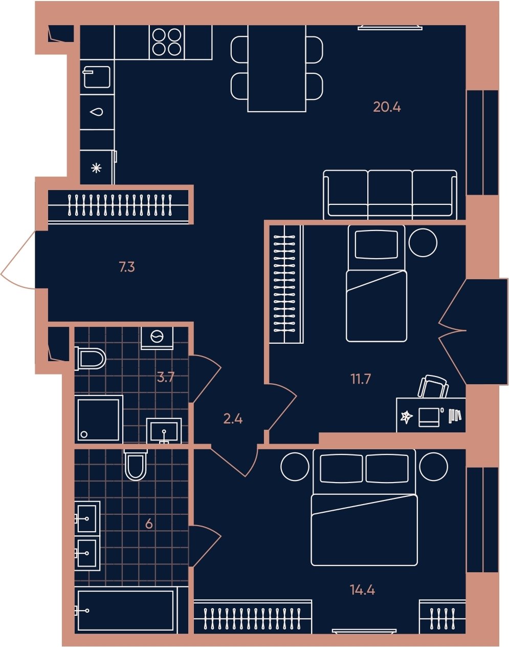 3-комнатная квартира (евро) с частичной отделкой, 65.9 м2, 3 этаж, сдача 3 квартал 2026 г., ЖК ERA, корпус 2 - объявление 2280000 - фото №1