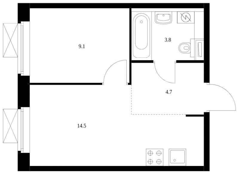 1-комнатная квартира с полной отделкой, 32.1 м2, 5 этаж, сдача 3 квартал 2024 г., ЖК Люблинский парк, корпус 15 - объявление 1653322 - фото №1