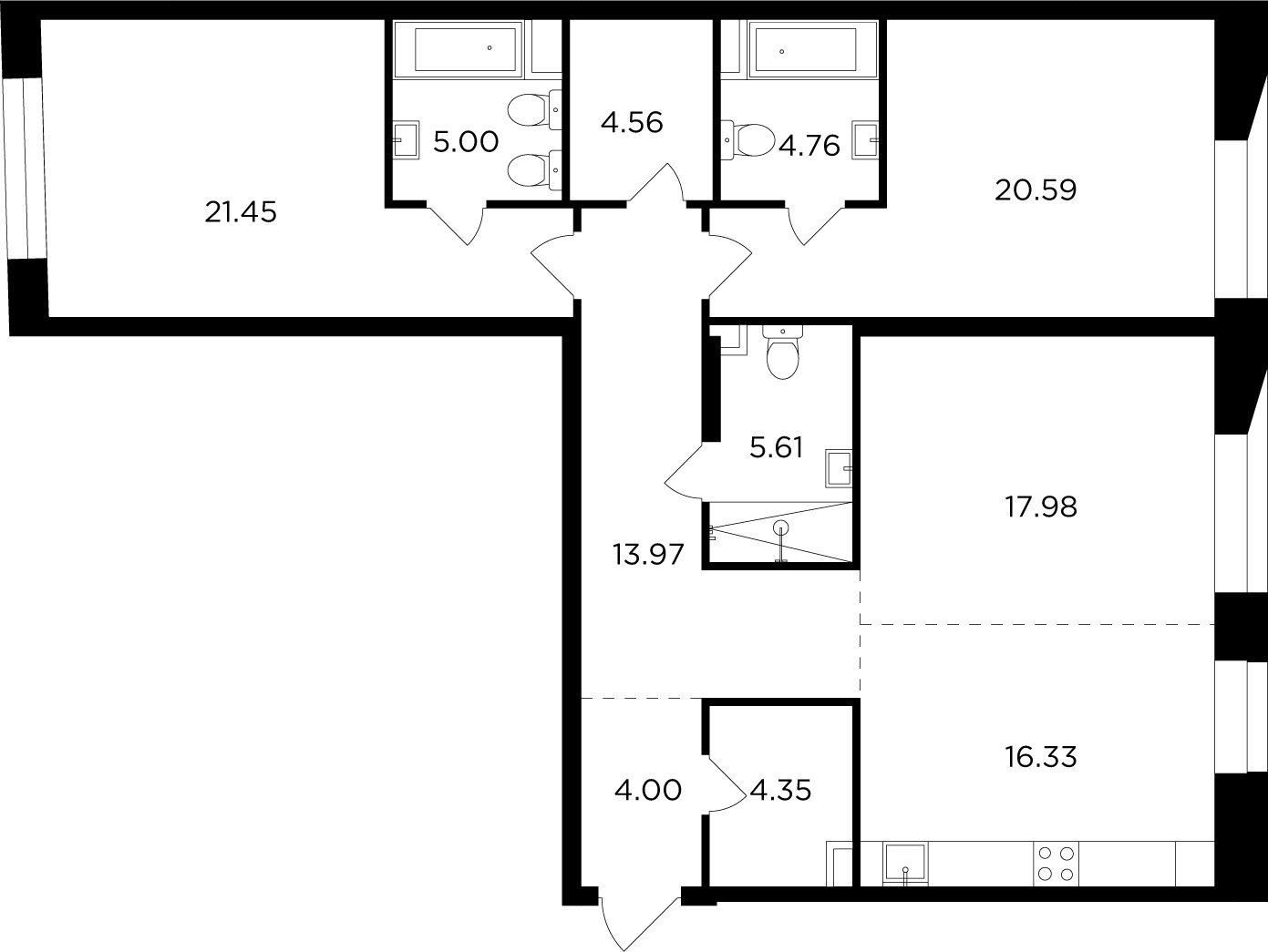 3-комнатная квартира без отделки, 118.6 м2, 2 этаж, дом сдан, ЖК FORIVER, корпус 2 - объявление 2233260 - фото №1