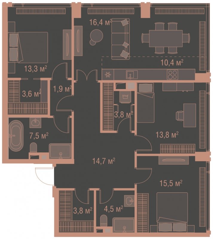 3-комнатная квартира без отделки, 109.2 м2, 10 этаж, сдача 1 квартал 2025 г., ЖК HIGH LIFE, корпус Soul Tower - объявление 1767790 - фото №1