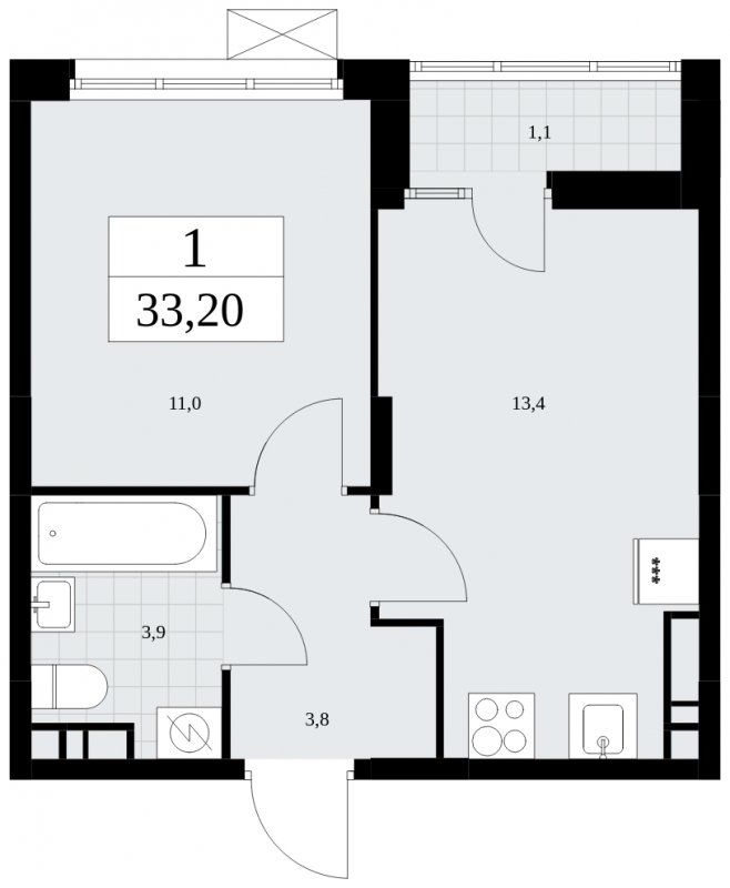 1-комнатная квартира с частичной отделкой, 33.2 м2, 9 этаж, сдача 3 квартал 2025 г., ЖК Дзен-кварталы, корпус 2.2 - объявление 1932493 - фото №1
