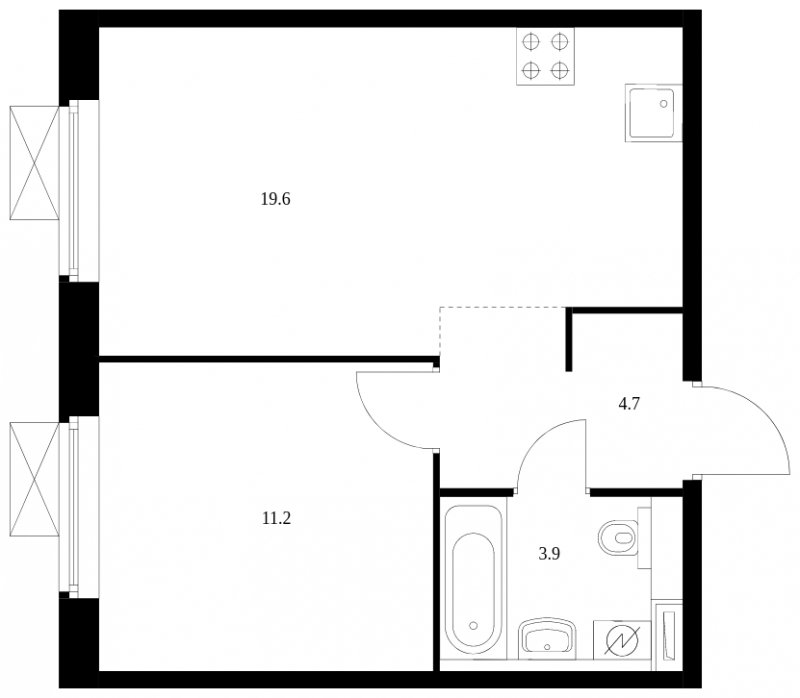 1-комнатная квартира с полной отделкой, 39.4 м2, 6 этаж, сдача 3 квартал 2024 г., ЖК Люблинский парк, корпус 15 - объявление 1694609 - фото №1
