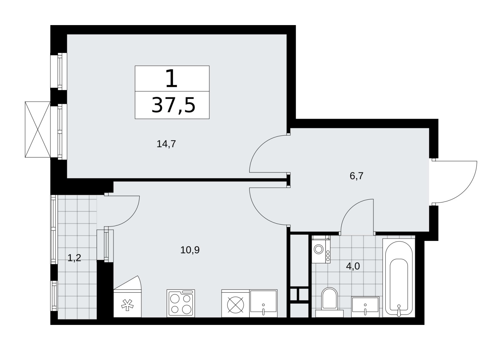 1-комнатная квартира без отделки, 37.5 м2, 15 этаж, сдача 1 квартал 2026 г., ЖК Скандинавия, корпус 37.2.1 - объявление 2254414 - фото №1