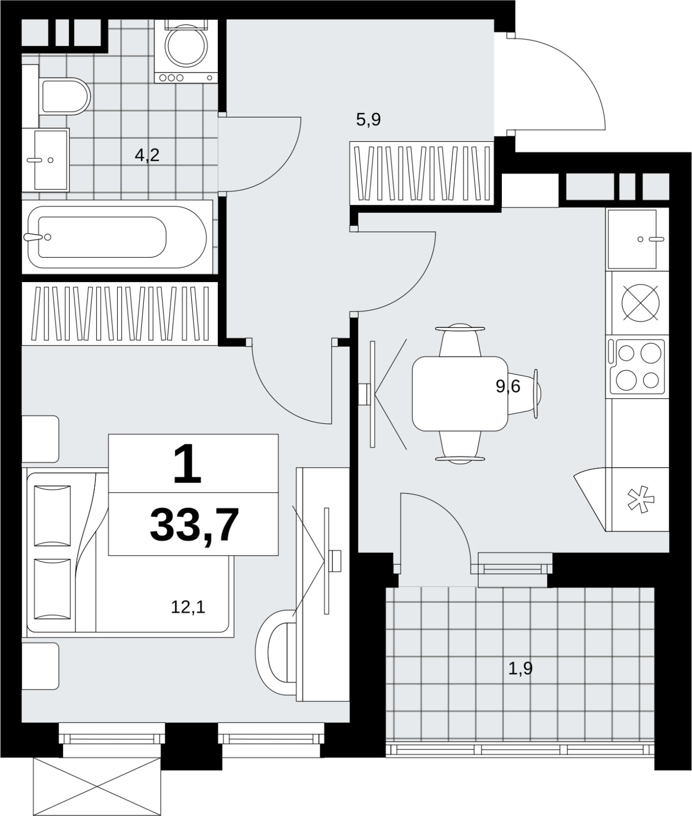 1-комнатная квартира без отделки, 33.7 м2, 13 этаж, сдача 4 квартал 2026 г., ЖК Скандинавия, корпус 2.18.2.6 - объявление 2351816 - фото №1