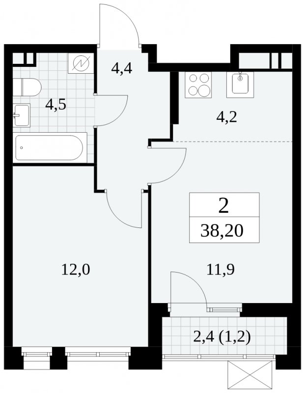 2-комнатная квартира (евро) без отделки, 38.2 м2, 3 этаж, сдача 4 квартал 2024 г., ЖК Скандинавия, корпус 2.27.3 - объявление 1840510 - фото №1
