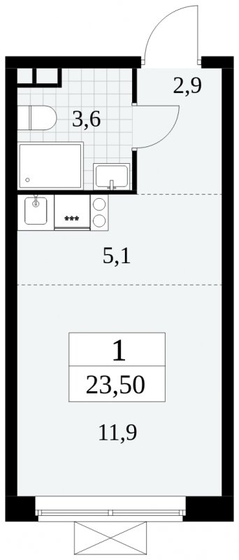 Студия с полной отделкой, 23.5 м2, 3 этаж, сдача 3 квартал 2024 г., ЖК Прокшино, корпус 6.4 - объявление 1663035 - фото №1