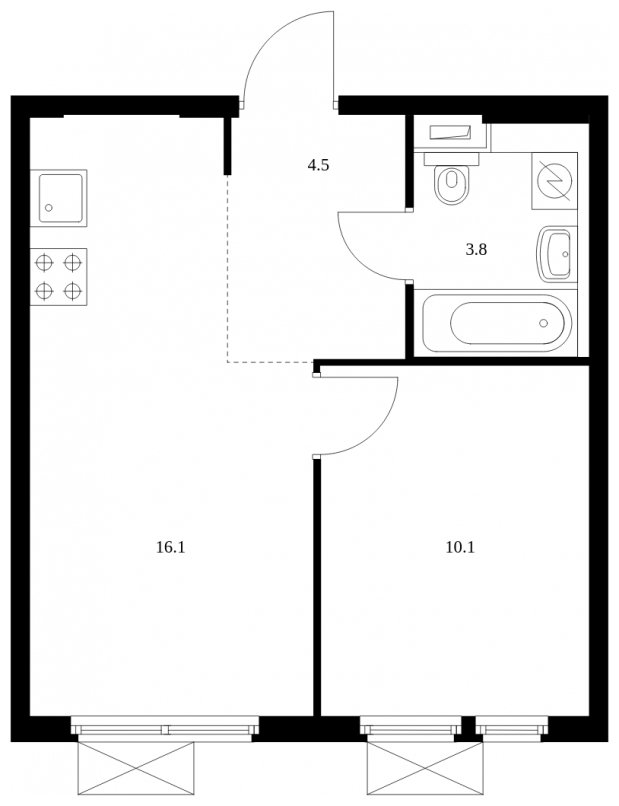 1-комнатная квартира с полной отделкой, 34.5 м2, 12 этаж, сдача 1 квартал 2025 г., ЖК Середневский лес, корпус 3.2 - объявление 1849022 - фото №1