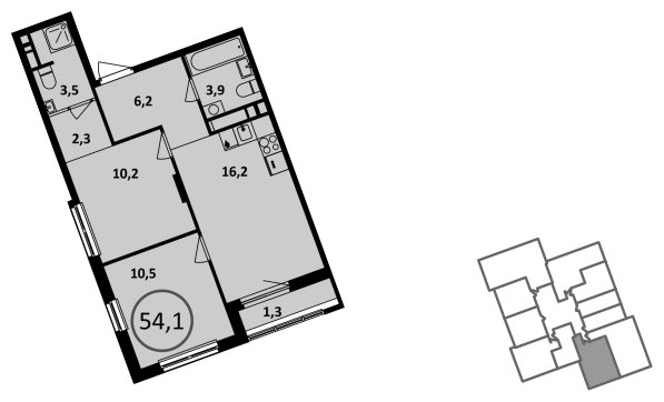 2-комнатная квартира без отделки, 54.1 м2, 14 этаж, сдача 1 квартал 2023 г., ЖК Испанские кварталы, корпус 6.4 - объявление 1410178 - фото №1