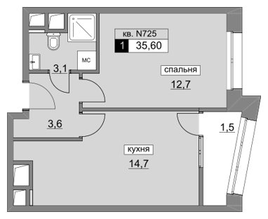 1-комнатная квартира без отделки, 35.6 м2, 19 этаж, сдача 4 квартал 2022 г., ЖК Румянцево-Парк, корпус 3 - объявление 1295975 - фото №1
