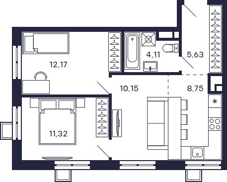 2-комнатная квартира с частичной отделкой, 50.14 м2, 19 этаж, сдача 2 квартал 2025 г., ЖК Квартал Тетрис, корпус "Квартал Тетрис 2.2" - объявление 2385524 - фото №1