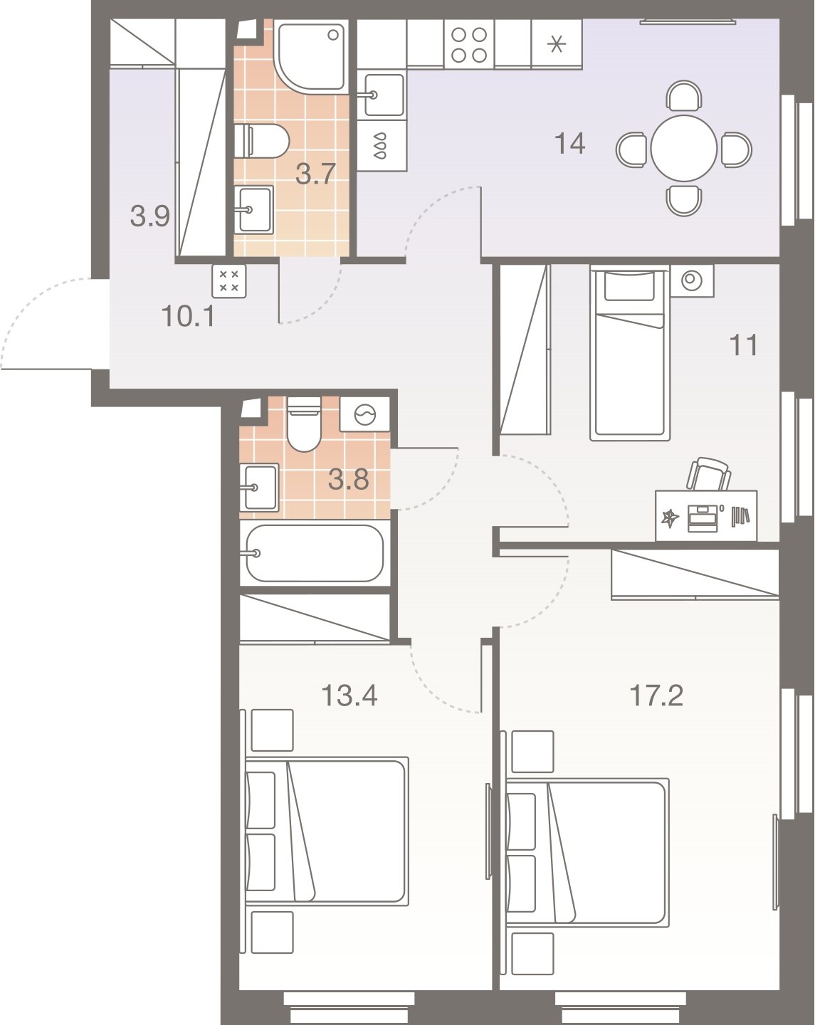 3-комнатная квартира без отделки, 77.2 м2, 16 этаж, сдача 1 квартал 2026 г., ЖК Twelve, корпус 2 - объявление 2372479 - фото №1