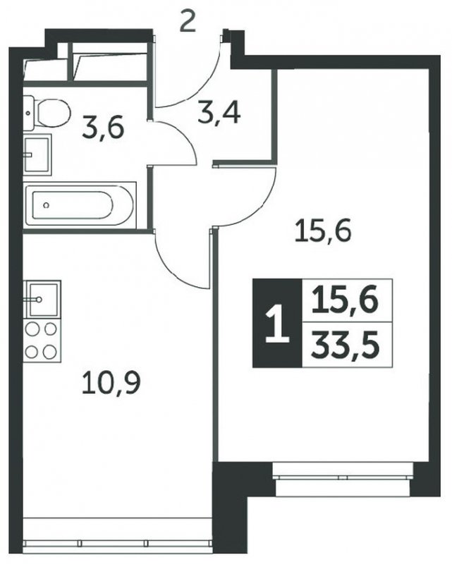 1-комнатная квартира без отделки, 33.6 м2, 4 этаж, дом сдан, ЖК Датский квартал, корпус 2 - объявление 2335382 - фото №1