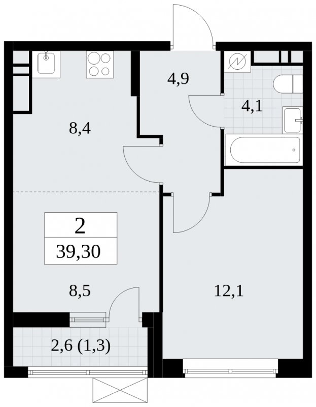 2-комнатная квартира (евро) без отделки, 39.3 м2, 15 этаж, сдача 1 квартал 2025 г., ЖК Прокшино, корпус 5.2.4 - объявление 1900797 - фото №1