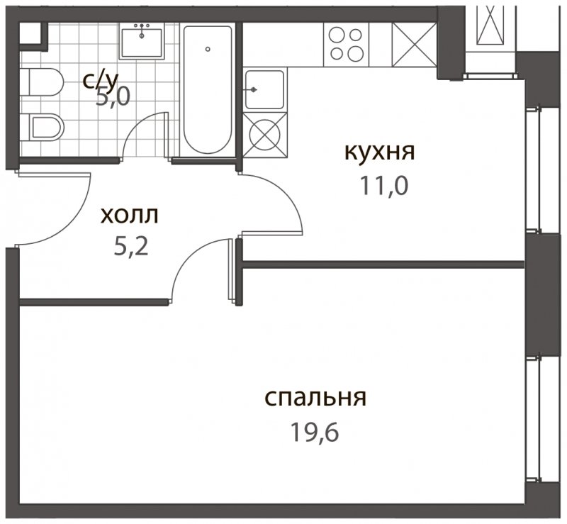 1-комнатная квартира без отделки, 40.8 м2, 1 этаж, дом сдан, ЖК HomeCity, корпус 2 - объявление 1704927 - фото №1