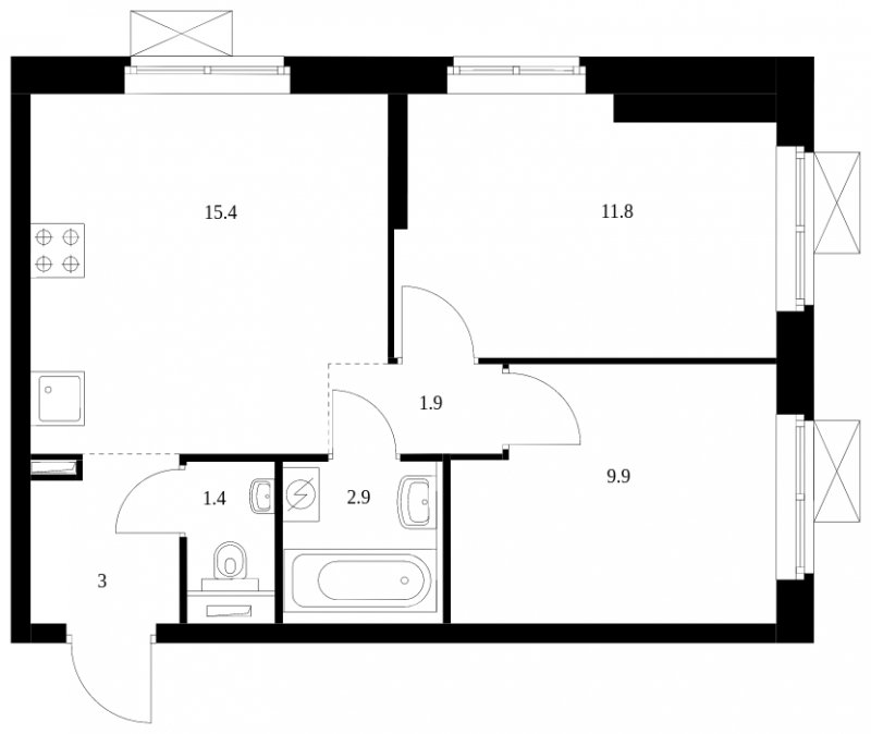 2-комнатная квартира с полной отделкой, 46.3 м2, 22 этаж, сдача 4 квартал 2023 г., ЖК Перовское 2, корпус 2.2 - объявление 1689495 - фото №1