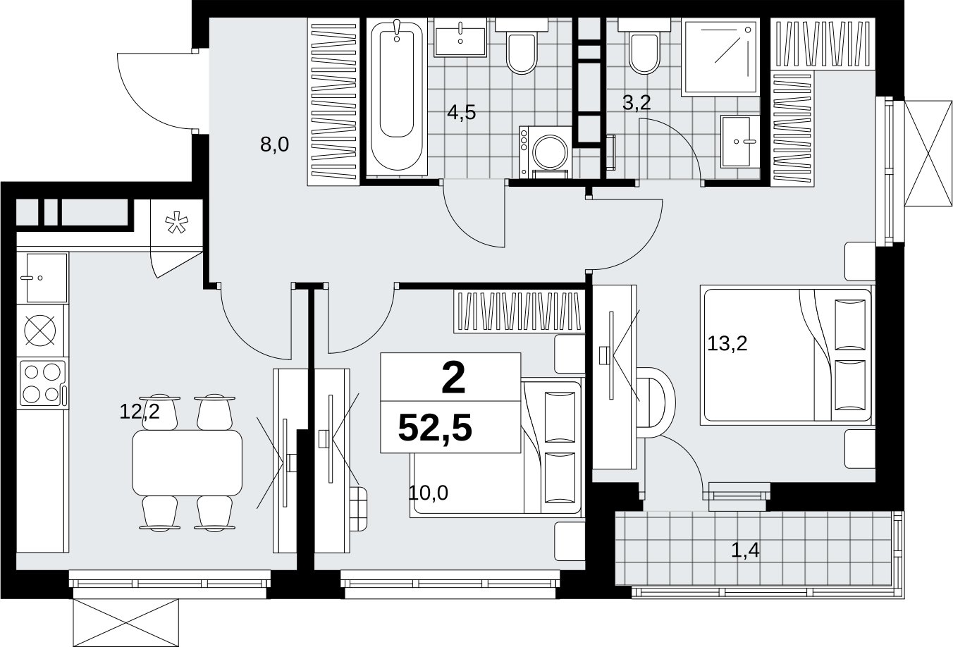 2-комнатная квартира с полной отделкой, 52.5 м2, 10 этаж, сдача 1 квартал 2027 г., ЖК Скандинавия, корпус 2.18.2.1 - объявление 2351150 - фото №1