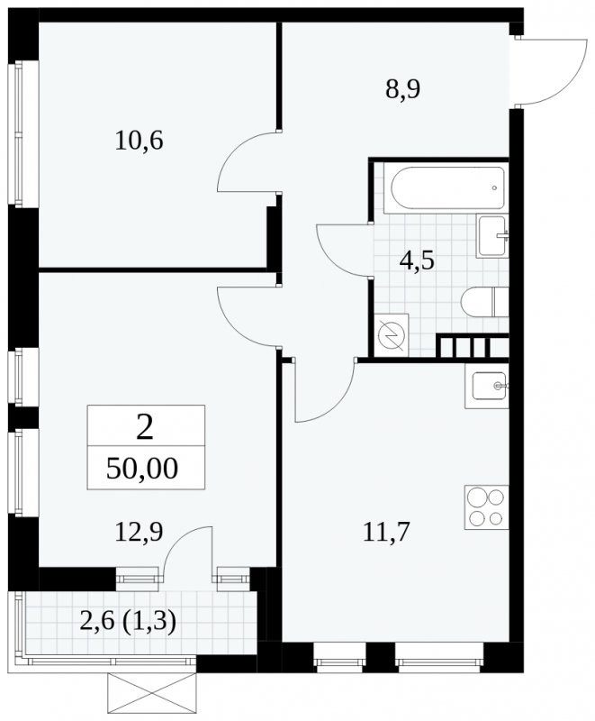 2-комнатная квартира без отделки, 50 м2, 6 этаж, сдача 1 квартал 2025 г., ЖК Прокшино, корпус 5.2.4 - объявление 1900641 - фото №1