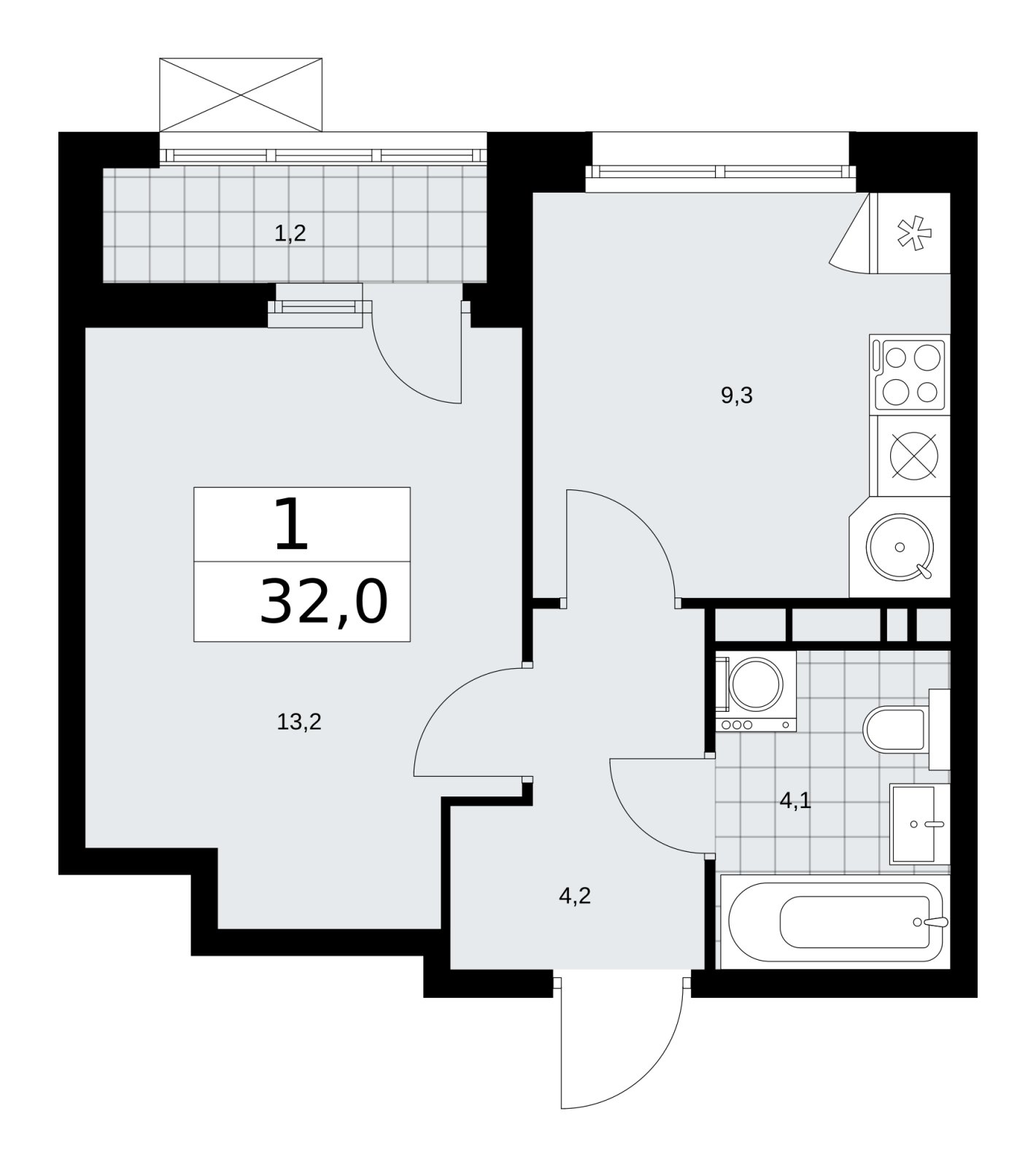 1-комнатная квартира без отделки, 32 м2, 8 этаж, сдача 2 квартал 2026 г., ЖК Скандинавия, корпус 25.4 - объявление 2284165 - фото №1