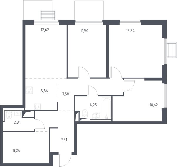 4-комнатная квартира с полной отделкой, 86.6 м2, 2 этаж, дом сдан, ЖК Пригород Лесное, корпус 6 - объявление 2067710 - фото №1