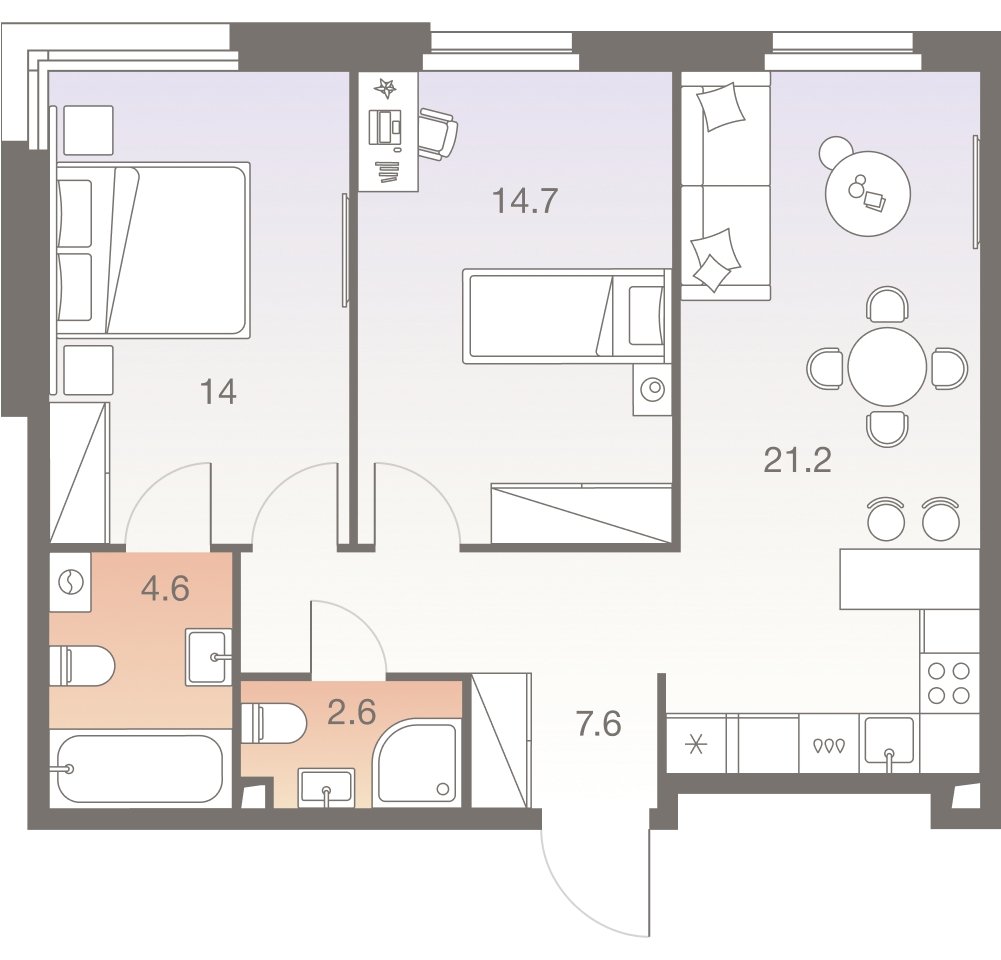 3-комнатная квартира без отделки, 65.2 м2, 22 этаж, сдача 1 квартал 2026 г., ЖК Twelve, корпус 3 - объявление 2333360 - фото №1