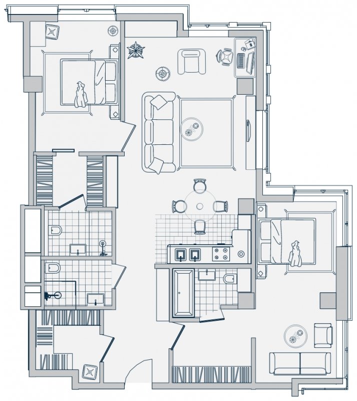 2-комнатные апартаменты без отделки, 123.3 м2, 8 этаж, дом сдан, ЖК Звезды Арбата, корпус 1 - объявление 1211094 - фото №1
