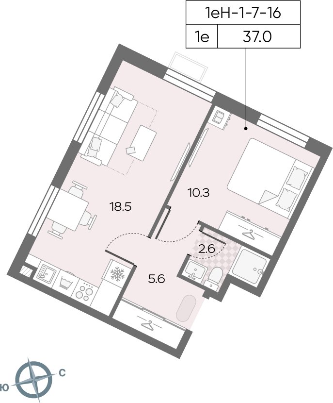 1-комнатная квартира с полной отделкой, 37 м2, 16 этаж, сдача 3 квартал 2024 г., ЖК Лучи, корпус 15 - объявление 2274664 - фото №1