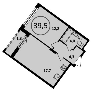 1-комнатная квартира без отделки, 39.5 м2, 13 этаж, сдача 4 квартал 2022 г., ЖК Испанские кварталы, корпус 5.4 - объявление 1409592 - фото №1