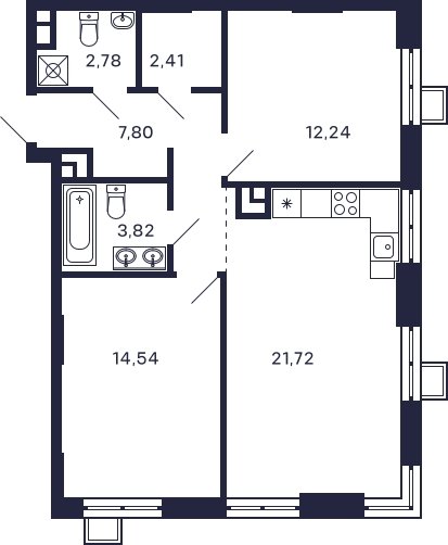 2-комнатная квартира с частичной отделкой, 65.31 м2, 5 этаж, сдача 2 квартал 2026 г., ЖК Квартал Тетрис, корпус С-2.2 - объявление 2259258 - фото №1