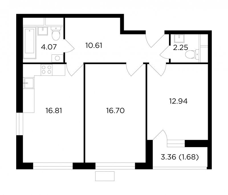 2-комнатная квартира без отделки, 65.06 м2, 7 этаж, сдача 4 квартал 2022 г., ЖК VESNA, корпус 3 - объявление 1936505 - фото №1