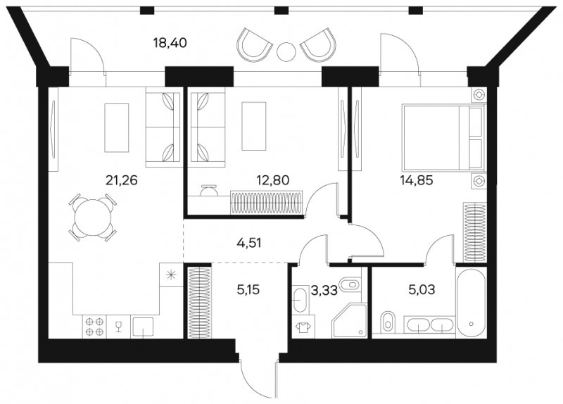 2-комнатная квартира без отделки, 76.13 м2, 2 этаж, сдача 4 квартал 2024 г., ЖК FØRST, корпус 2 - объявление 1942983 - фото №1