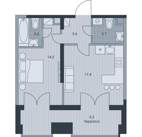 2-комнатная квартира без отделки, 47.48 м2, 33 этаж, дом сдан, ЖК EVER, корпус 3 - объявление 2331726 - фото №1