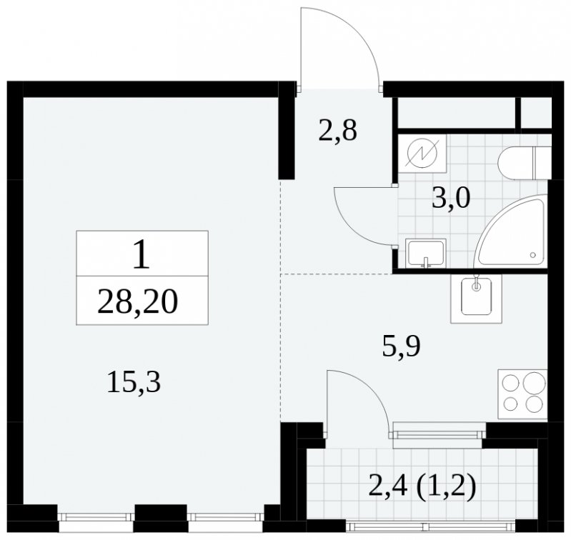 Студия с частичной отделкой, 28.2 м2, 18 этаж, сдача 2 квартал 2025 г., ЖК Южные сады, корпус 2.2 - объявление 1757585 - фото №1