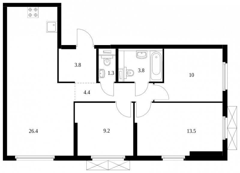 3-комнатная квартира с полной отделкой, 71.8 м2, 17 этаж, сдача 3 квартал 2024 г., ЖК Руставели 14, корпус 2.3 - объявление 1758616 - фото №1