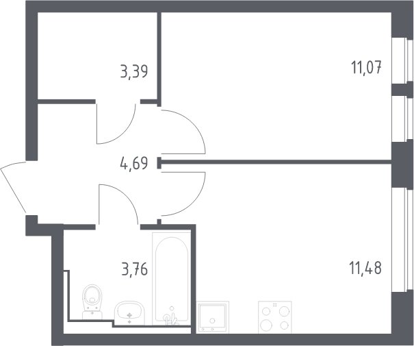1-комнатная квартира с полной отделкой, 34.4 м2, 4 этаж, сдача 1 квартал 2025 г., ЖК Остафьево, корпус 17 - объявление 2064908 - фото №1