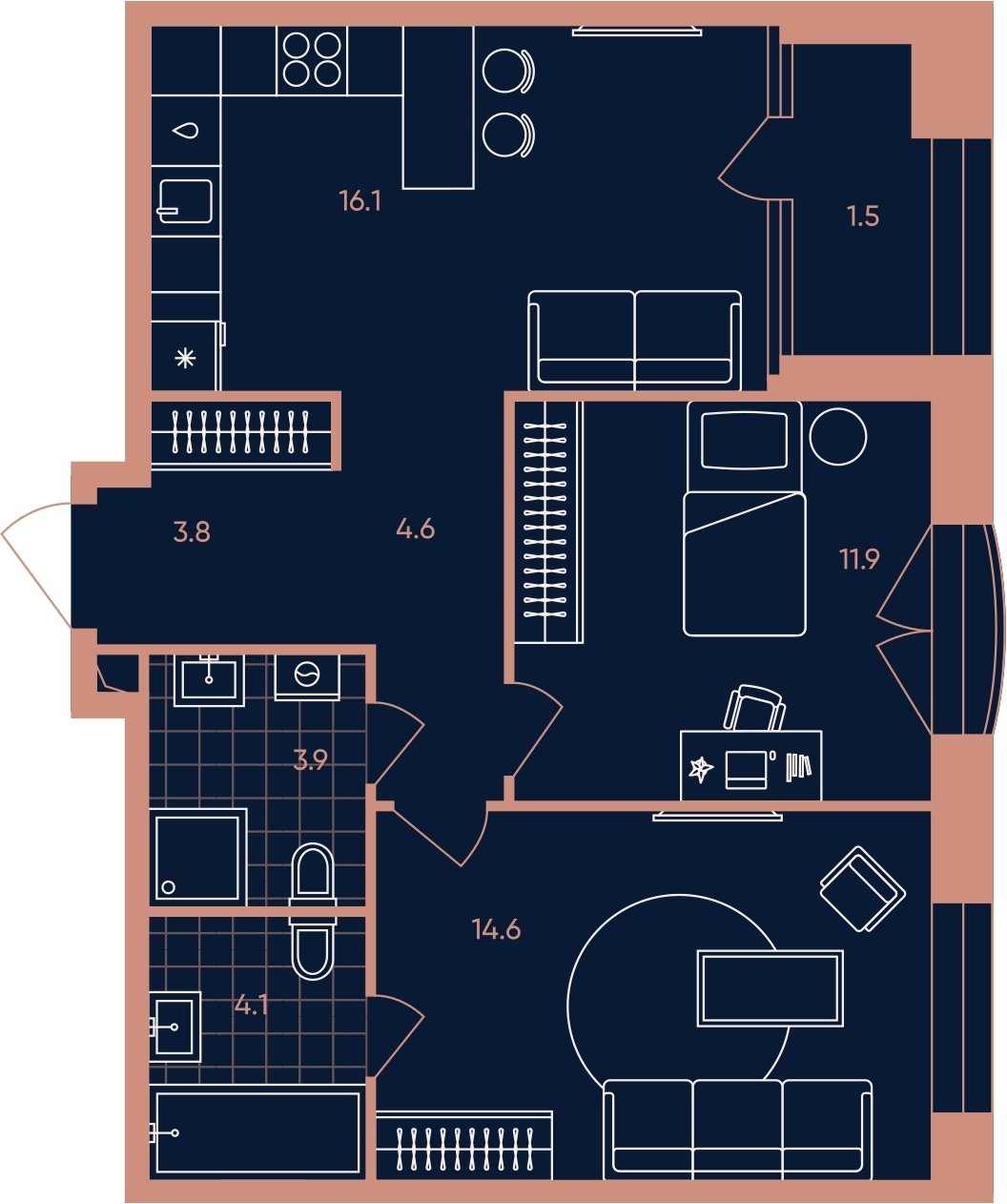 3-комнатная квартира (евро) без отделки, 60.5 м2, 4 этаж, сдача 3 квартал 2026 г., ЖК ERA, корпус 1 - объявление 2287403 - фото №1