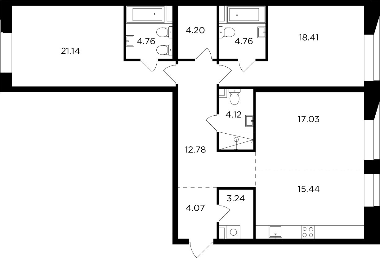 3-комнатная квартира без отделки, 109.95 м2, 11 этаж, дом сдан, ЖК FORIVER, корпус 3 - объявление 2233271 - фото №1