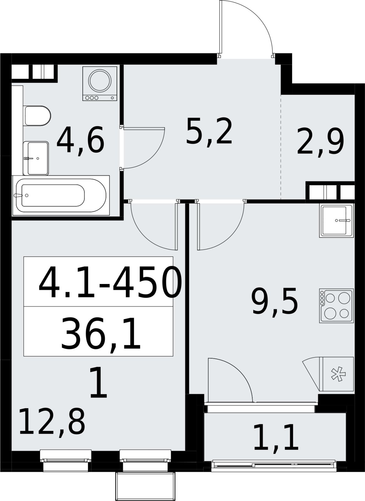 1-комнатная квартира с полной отделкой, 36.1 м2, 8 этаж, сдача 2 квартал 2027 г., ЖК Южные сады, корпус 4.1.2 - объявление 2392955 - фото №1