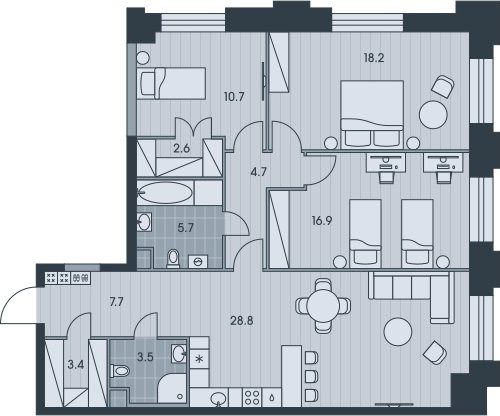 4-комнатная квартира без отделки, 102.2 м2, 11 этаж, сдача 3 квартал 2025 г., ЖК EVER, корпус 6 - объявление 2407956 - фото №1