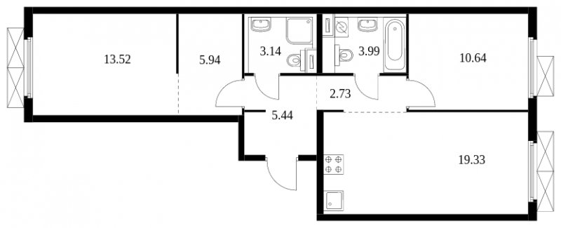 2-комнатная квартира с полной отделкой, 64.73 м2, 16 этаж, сдача 2 квартал 2024 г., ЖК Матвеевский Парк, корпус 1.4 - объявление 1900112 - фото №1