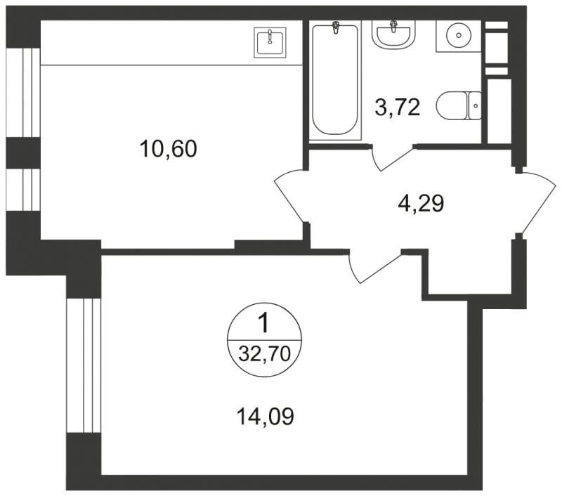 1-комнатная квартира с полной отделкой, 32.7 м2, 14 этаж, сдача 1 квартал 2023 г., ЖК Люберцы, корпус 63 - объявление 1566184 - фото №1